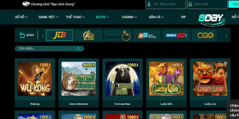 Cược Slots game 8DAY hấp dẫn với lối chơi đơn giản, ăn đậm.